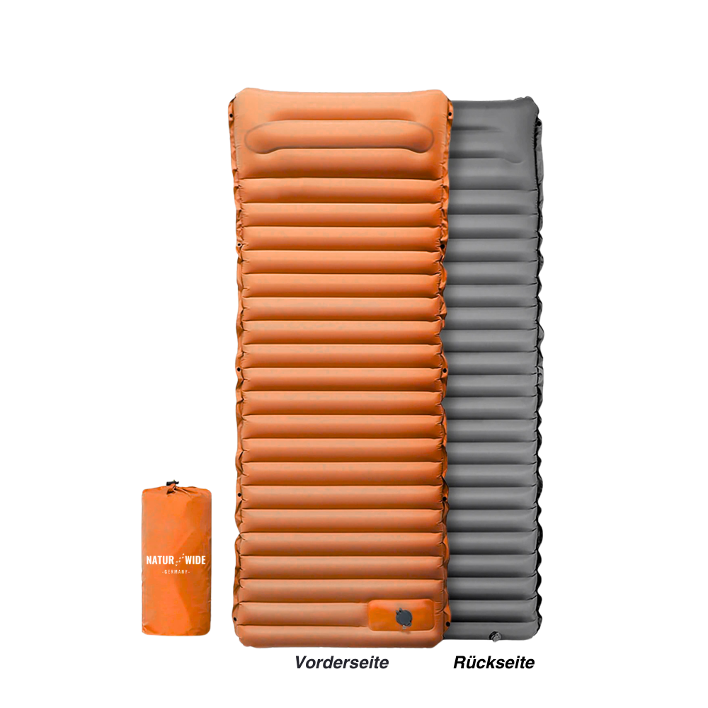Isomatte Pro mit Kissen & Fußpumpe, 10 cm dick – Orange
