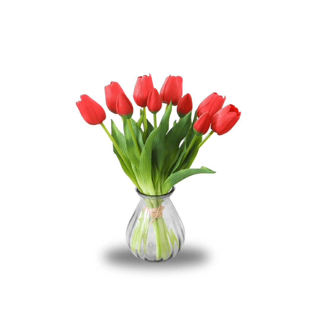 Künstliche Tulpen im 5er-Bund, täuschend echt – Rot