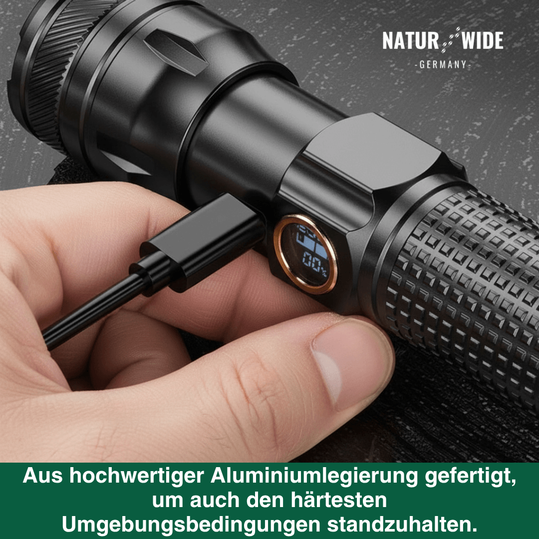 Alu-LED-Taschenlampe mit Zoom und Akkuanzeige – Ansicht 12
