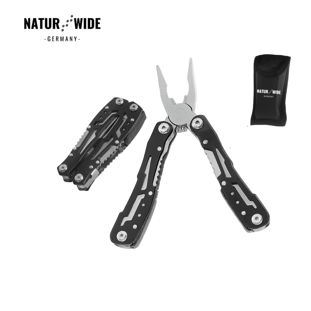 Multi-Tool aus Edelstahl, 14 Funktionen – Schwarz
