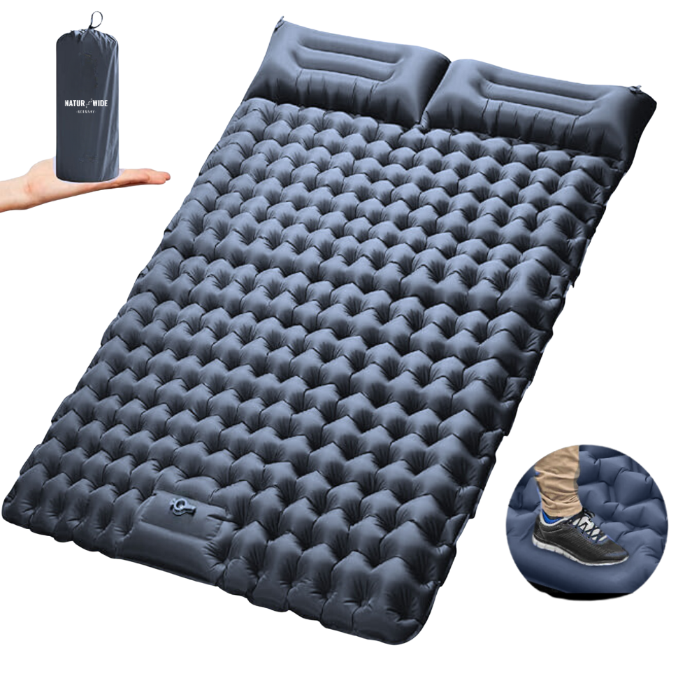 Doppel-Isomatte für 2 Personen mit Fußpumpe – Navyblau