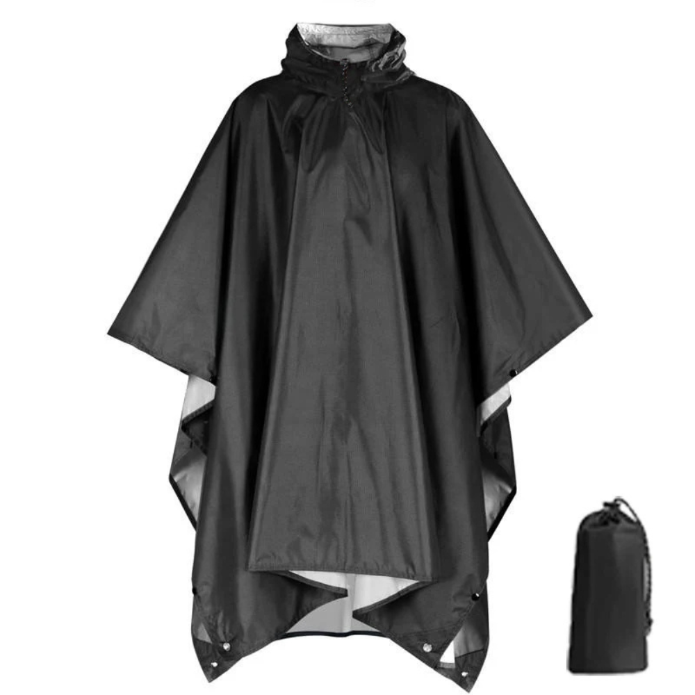 3-in-1-Regenponcho: Regenmantel, Plane & Decke – Schwarz