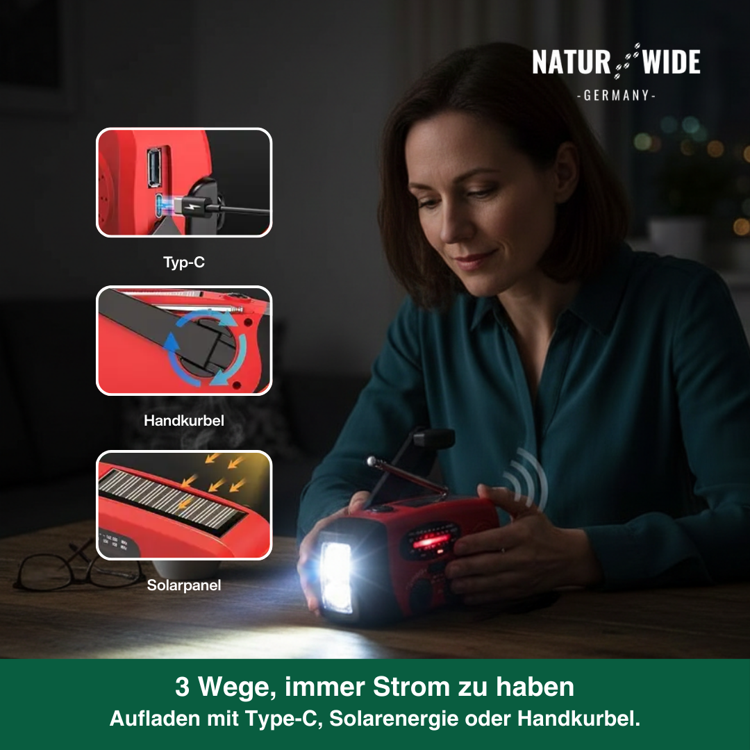 Notfallradio mit Kurbel, Solar & Powerbank – Ansicht 4