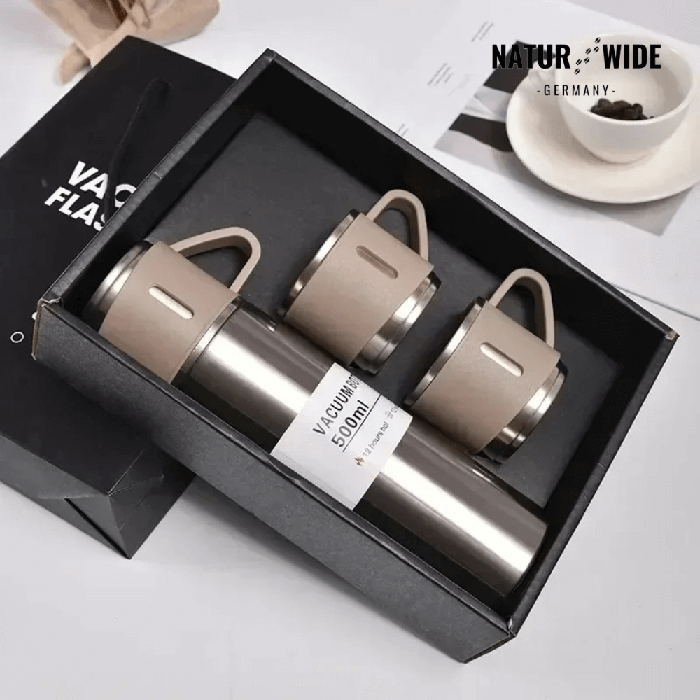 Thermosflasche 500 ml mit 3 Tassen, Edelstahl – Ansicht 7