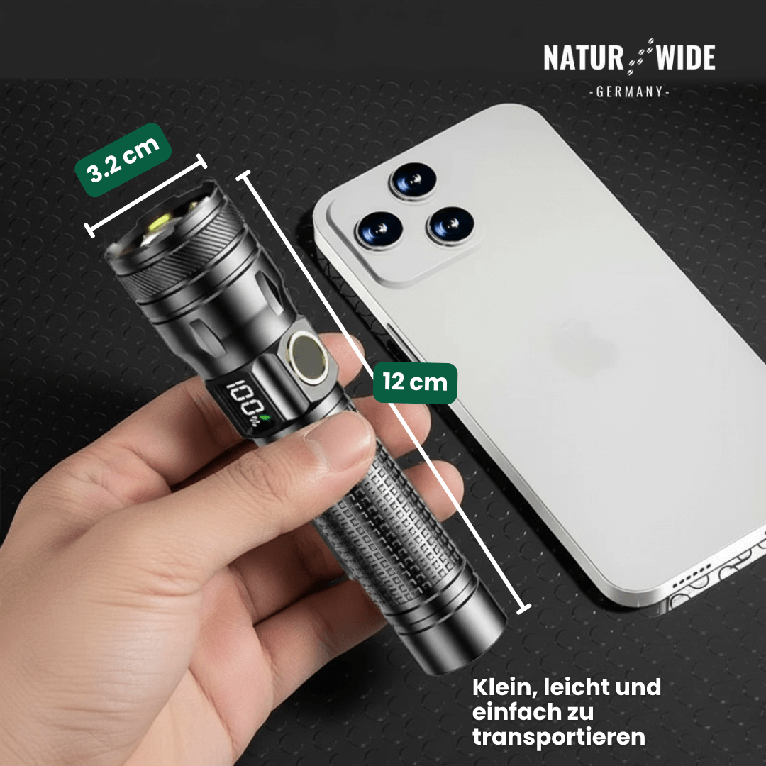 Alu-LED-Taschenlampe mit Zoom und Akkuanzeige – Ansicht 11