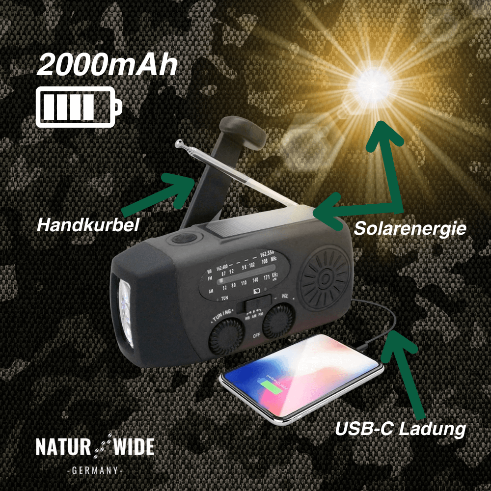 Notfallradio mit Kurbel, Solar & Powerbank – Ansicht 8