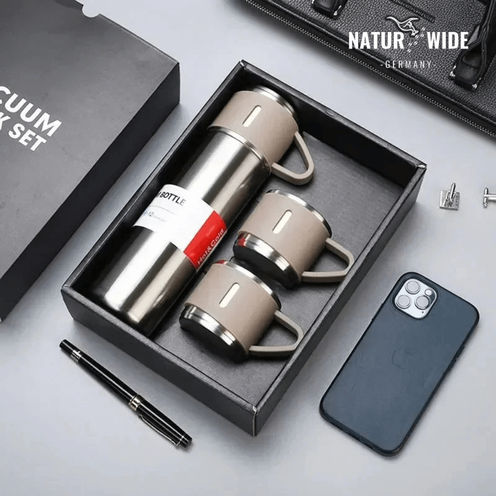 Thermosflasche 500 ml mit 3 Tassen, Edelstahl – Ansicht 15