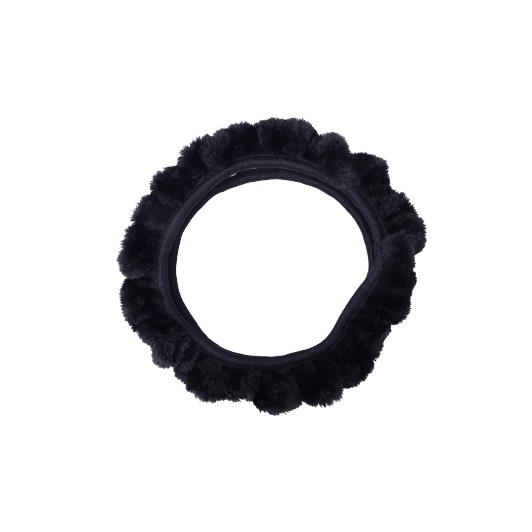 Plüsch-Lenkradhülle für den Winter, 38 cm – Schwarz