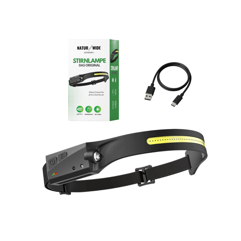 Stirnlampe mit 230°-Licht und Bewegungssensor