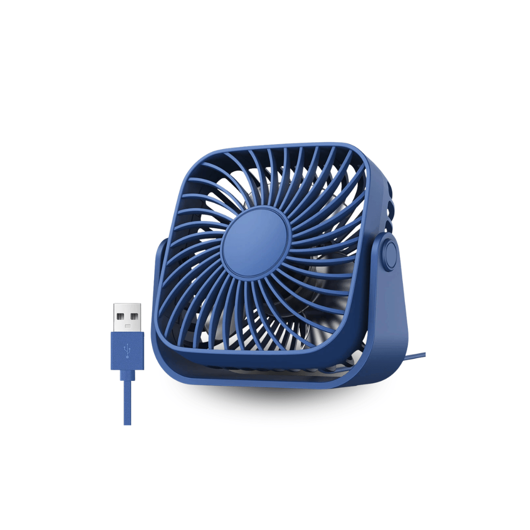 USB-Tischventilator 10 cm, 3 Stufen, neigbar – Blau