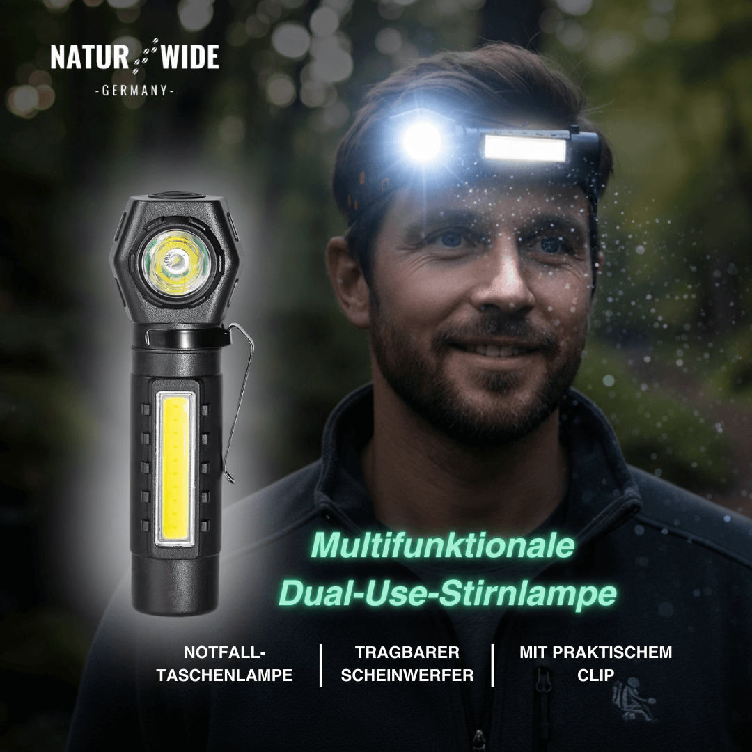 2-in-1 LED-Taschenlampe & Stirnlampe, USB-C – Ansicht 3