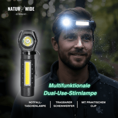 2-in-1 LED-Taschenlampe & Stirnlampe, USB-C – Ansicht 3