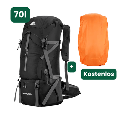 Trekkingrucksack 70 L mit Hüftgurt & Mesh-Rücken – Schwarz