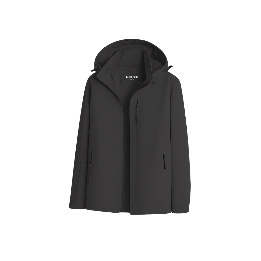 Leichte Regenjacke, 10.000 mm, abnehmbare Kapuze – Schwarz
