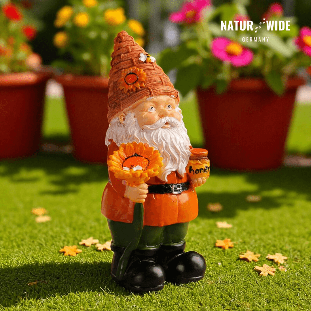Gartenzwerg als Imker mit Sonnenblume & Honig – Ansicht 8