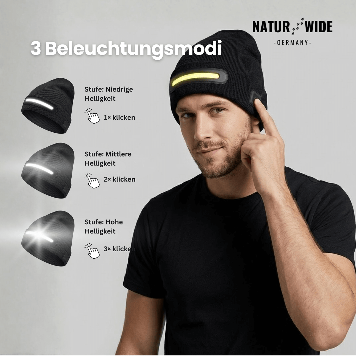 LED-Mütze mit Licht, USB-Akku, unisex – Ansicht 7