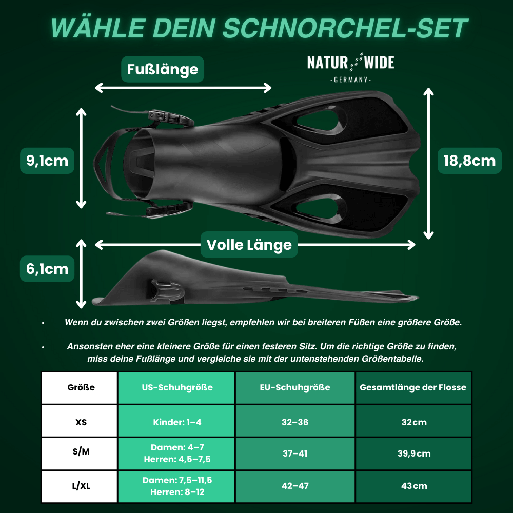 Verstellbare Schnorchelflossen, Größen XS–XL – Ansicht 2