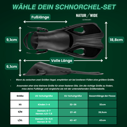 Verstellbare Schnorchelflossen, Größen XS–XL – Ansicht 2