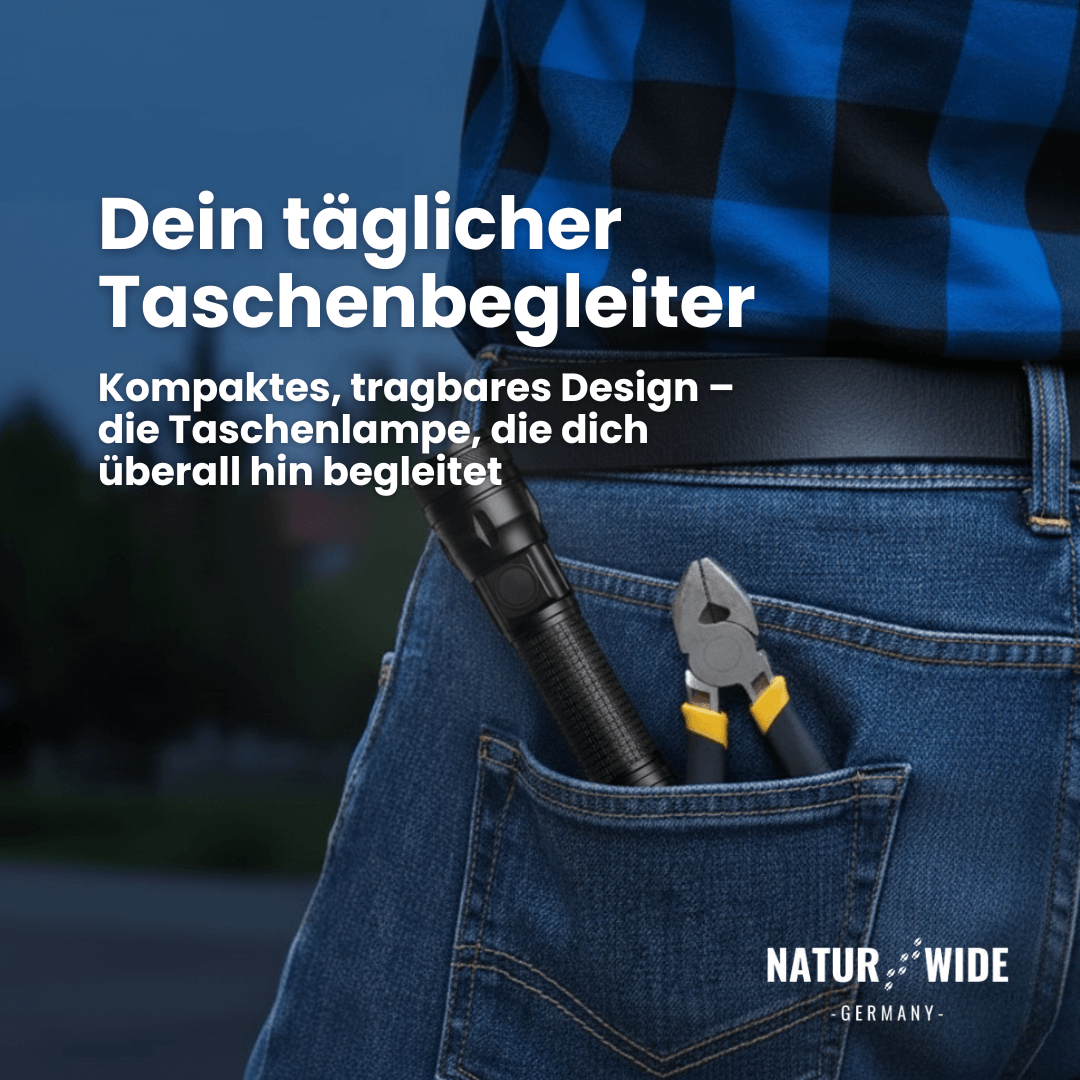 Alu-LED-Taschenlampe mit Zoom und Akkuanzeige – Ansicht 9
