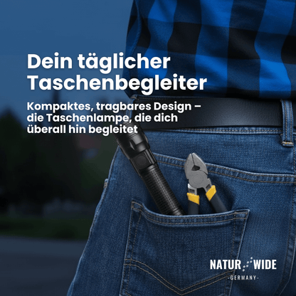 Alu-LED-Taschenlampe mit Zoom und Akkuanzeige – Ansicht 9