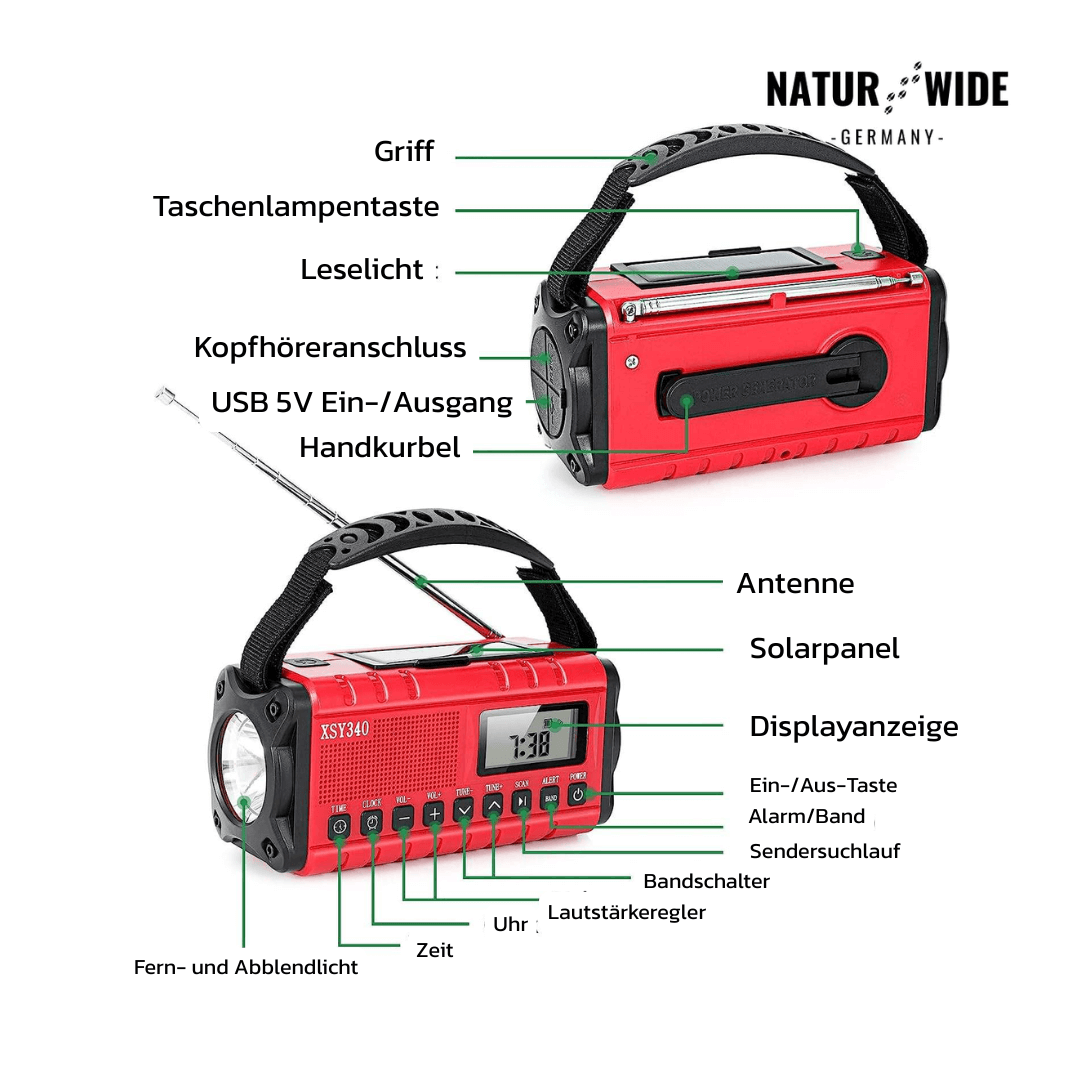 Kurbelradio mit Solar und 10.000-mAh-Powerbank – Ansicht 3