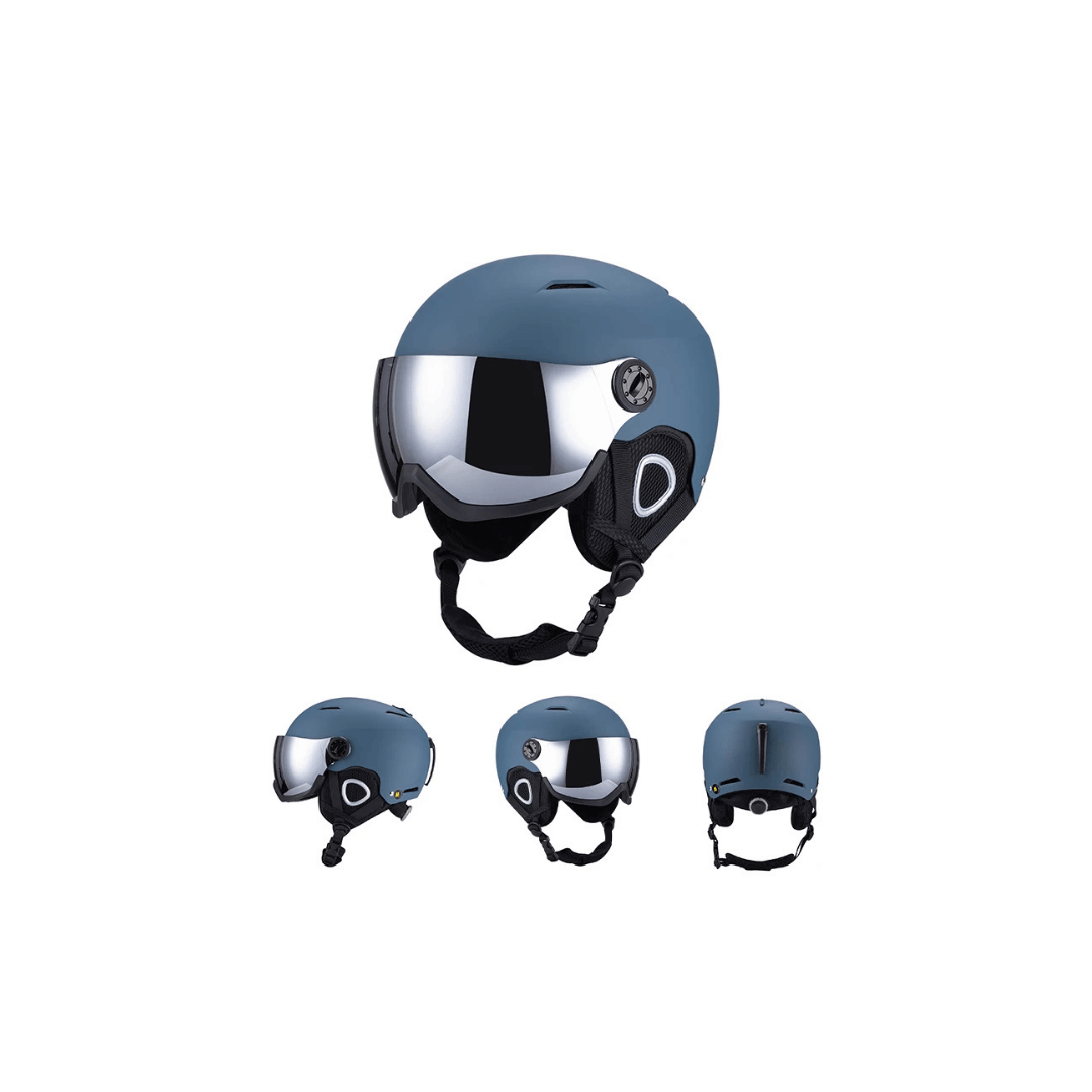 Skihelm mit integriertem Visier, Anti-Beschlag – Navyblau