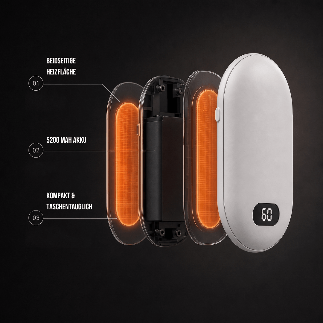 Handwärmer wiederaufladbar, beidseitig, 5200 mAh – Ansicht 6