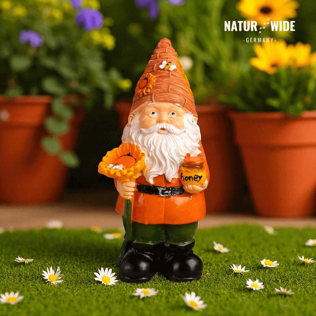 Gartenzwerg als Imker mit Sonnenblume & Honig – Ansicht 9