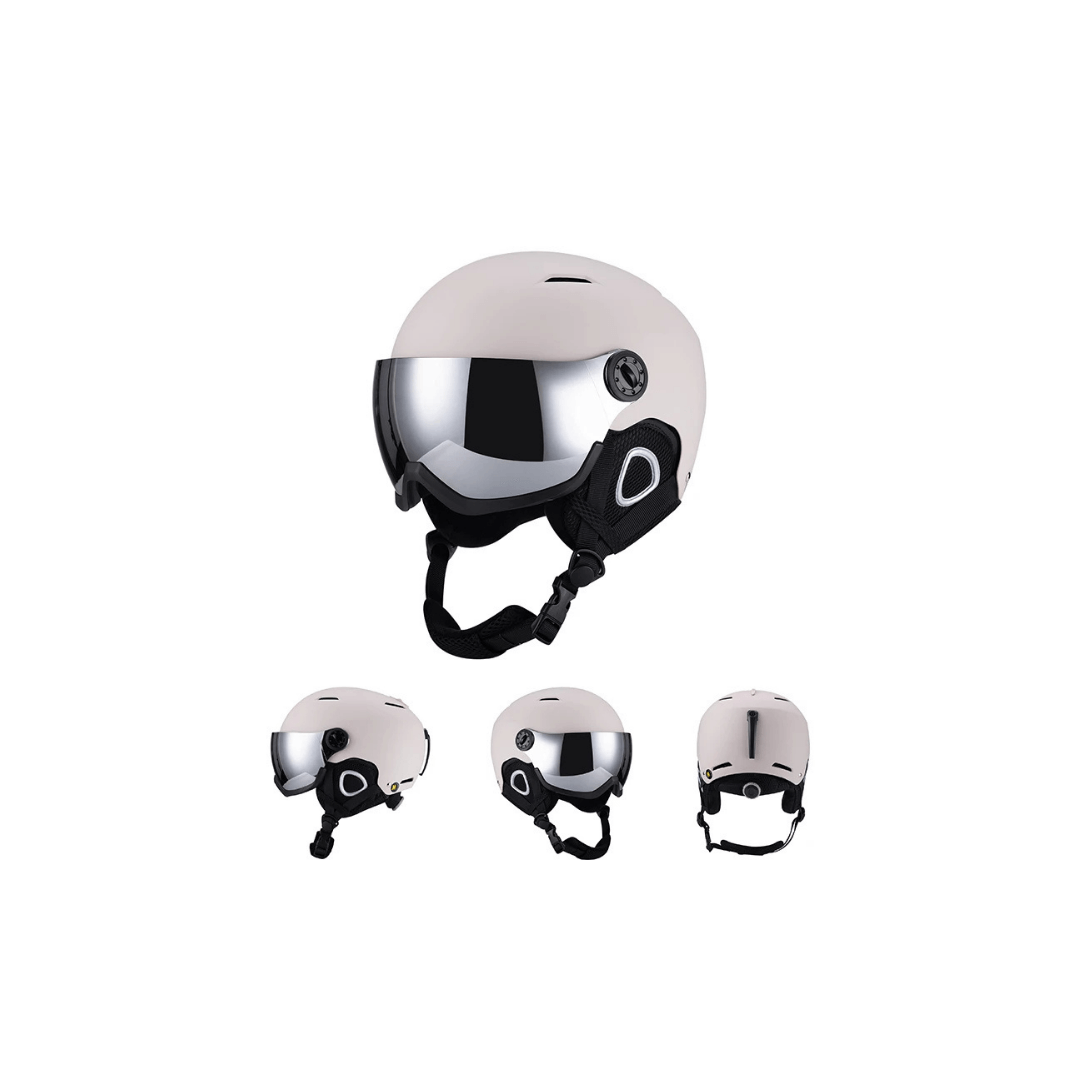 Skihelm mit integriertem Visier, Anti-Beschlag – Beige
