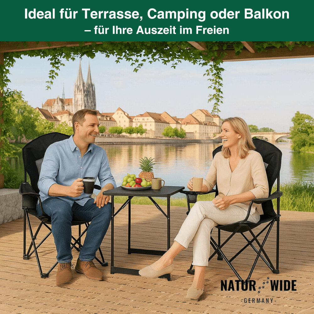 Gepolsterter Campingstuhl mit Getränkehalter – Ansicht 2