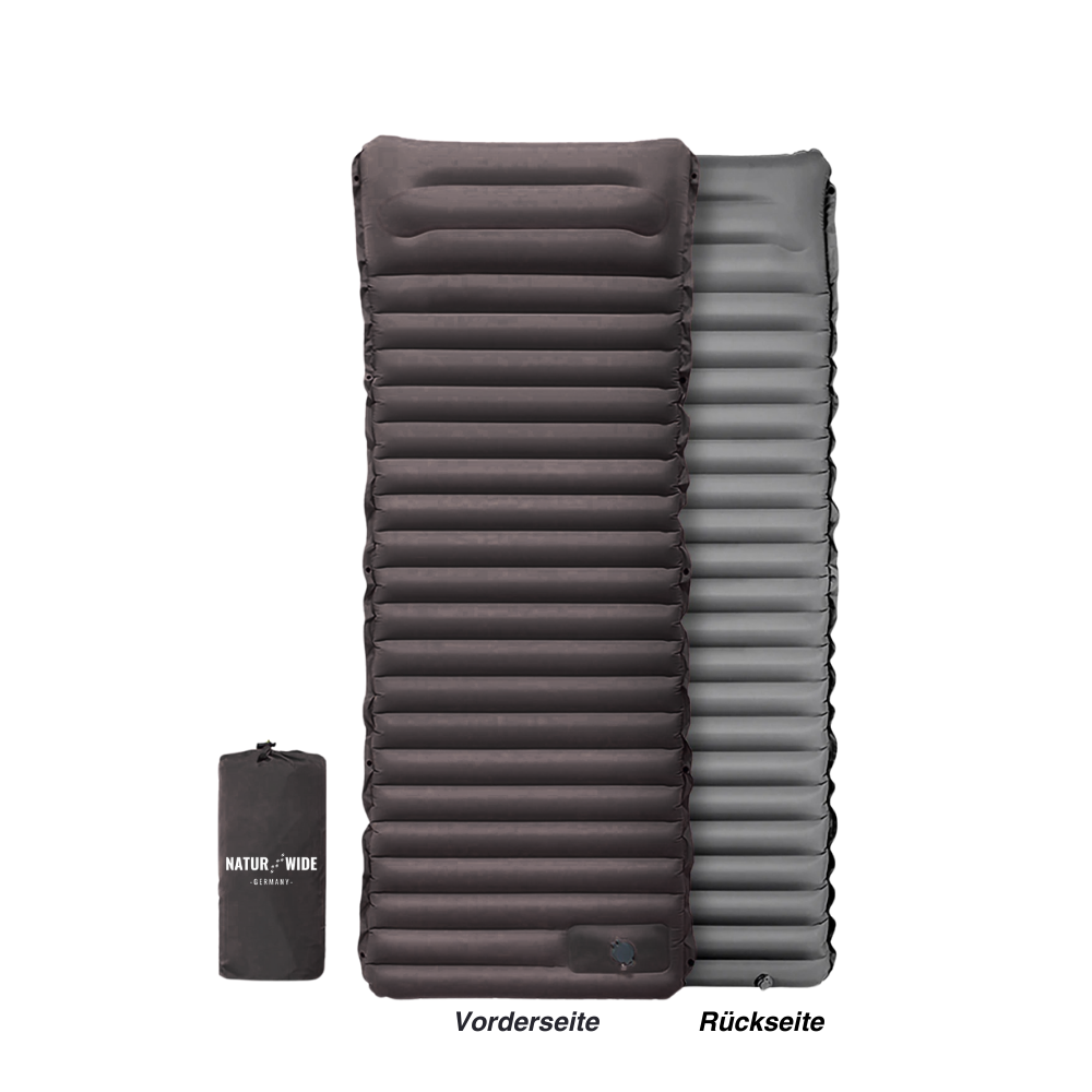 Isomatte Pro mit Kissen & Fußpumpe, 10 cm dick – Schwarz