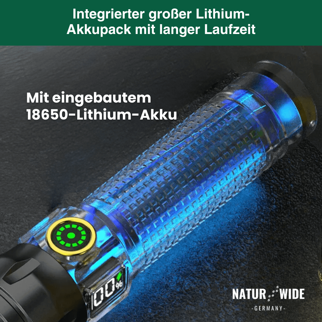 Alu-LED-Taschenlampe mit Zoom und Akkuanzeige – Ansicht 8