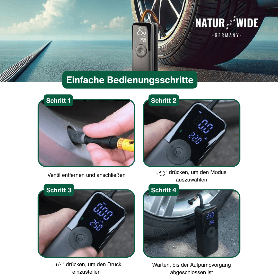 Akku-Reifenkompressor mit Display & Powerbank – Ansicht 4