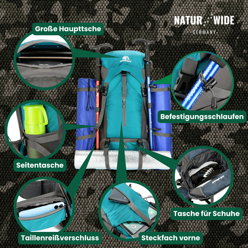 Trekkingrucksack 70 L mit Hüftgurt & Mesh-Rücken – Ansicht 6