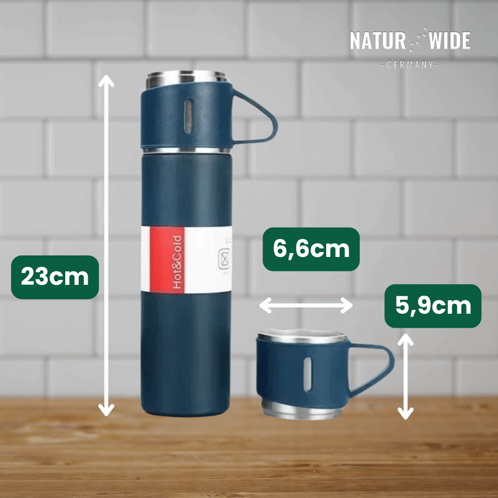 Thermosflasche 500 ml mit 3 Tassen, Edelstahl – Ansicht 12