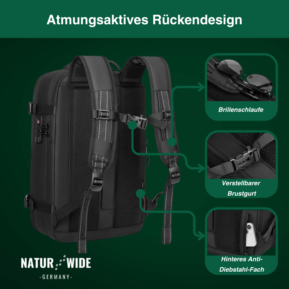 Vakuum-Rucksack 36–55 L mit 17-Zoll-Laptopfach – Ansicht 4