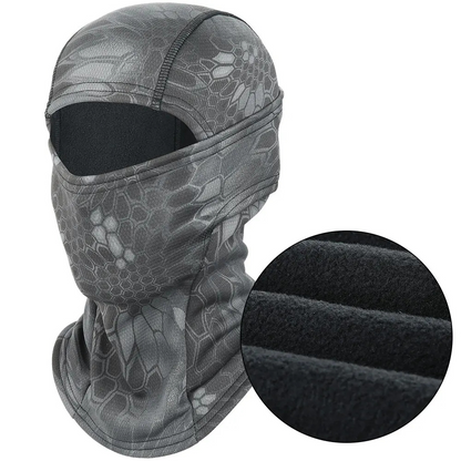 Fleece-Sturmhaube winddicht, auch unter Helm – Grau Camo