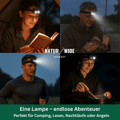 Stirnlampe mit Bewegungssensor, 9 Modi, USB-C – Ansicht 2