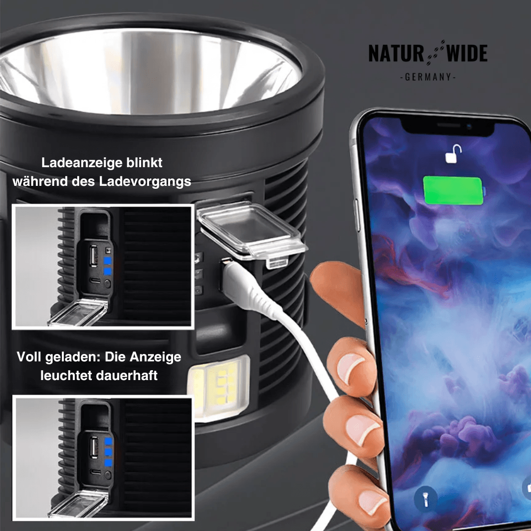 LED-Handstrahler mit Akku, Solar & Powerbank – Ansicht 4
