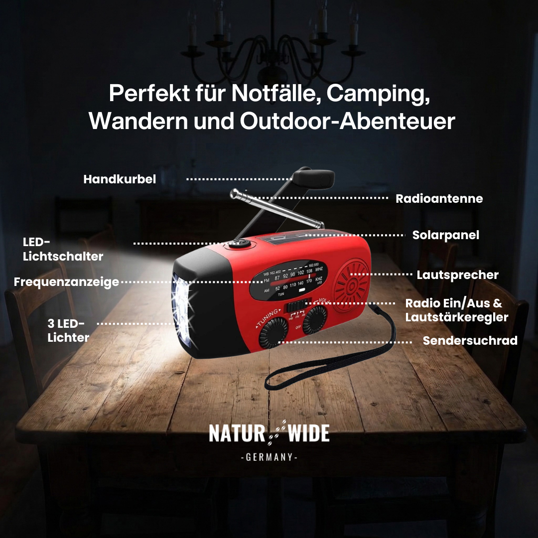 Notfallradio mit Kurbel, Solar & Powerbank – Ansicht 10