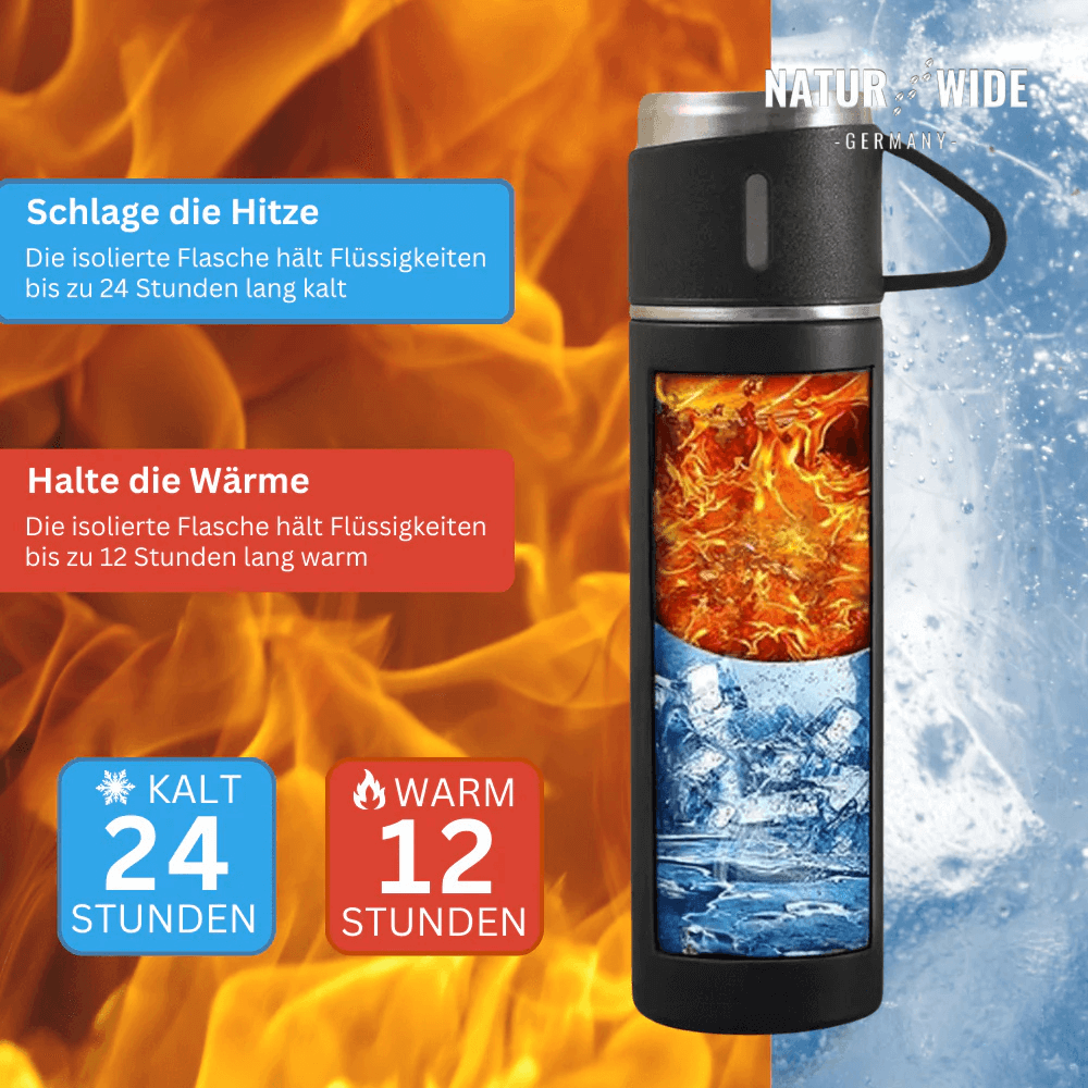 Thermosflasche 500 ml mit 3 Tassen, Edelstahl – Ansicht 10