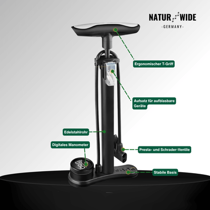 Fahrradpumpe 11 bar mit Manometer, alle Ventile – Ansicht 14