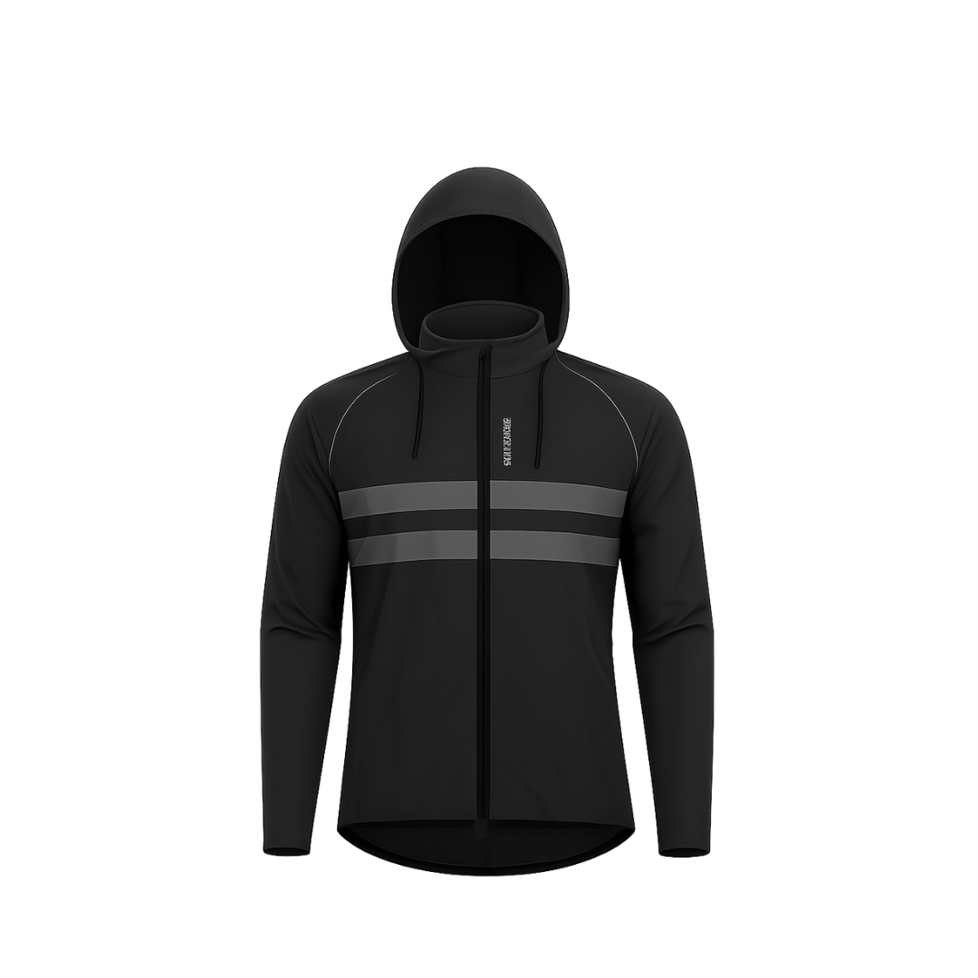 Ultraleichte Regenjacke Pro mit Reflektoren – Schwarz