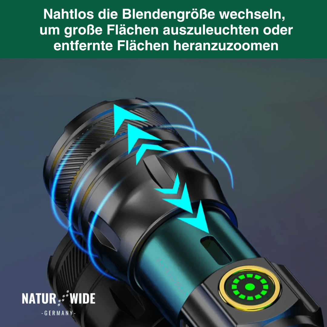 Alu-LED-Taschenlampe mit Zoom und Akkuanzeige – Ansicht 5