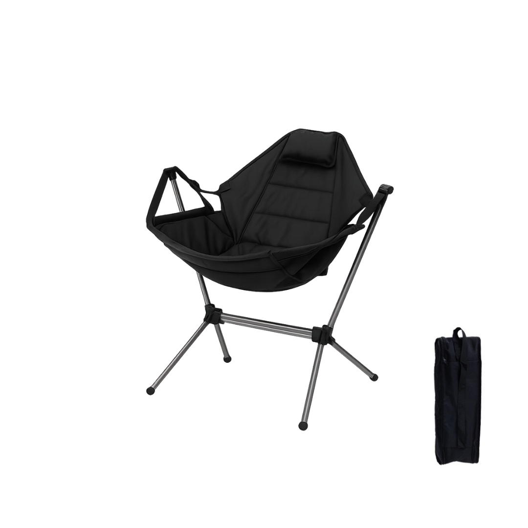 Camping-Schaukelstuhl XXL, faltbar, gepolstert – Schwarz