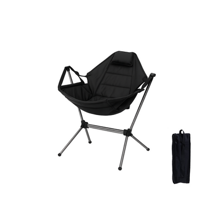 Camping-Schaukelstuhl XXL, faltbar, gepolstert – Schwarz