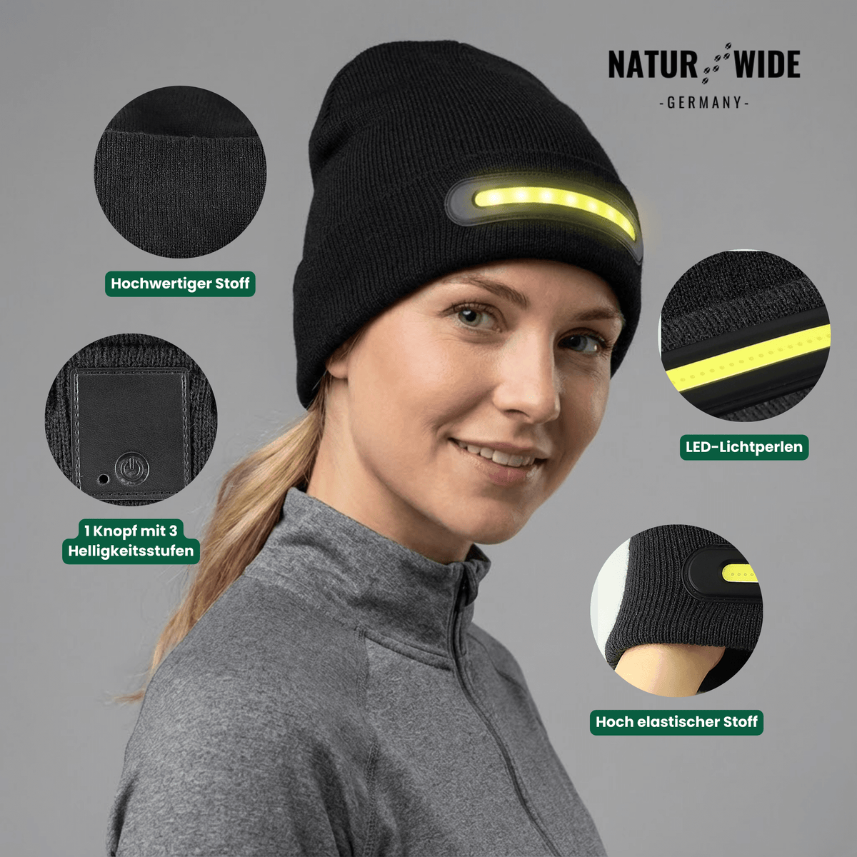 LED-Mütze mit Licht, USB-Akku, unisex – Ansicht 11