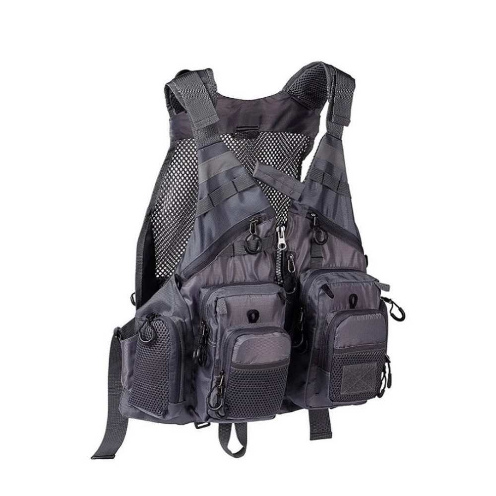 Angelweste mit 18 Taschen, Mesh, verstellbar – Grau