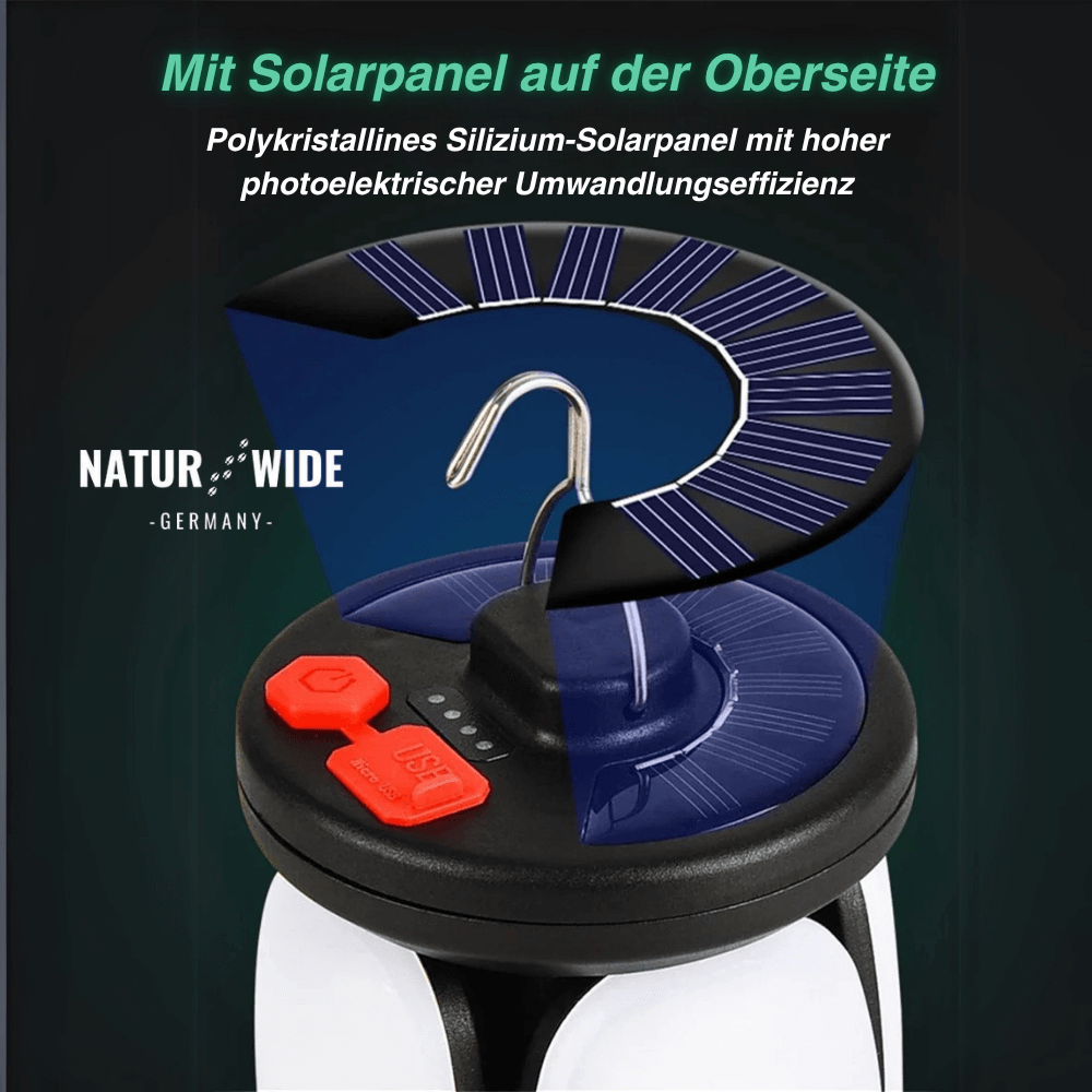 Faltbare LED-Campinglampe mit Solar & Powerbank – Ansicht 2