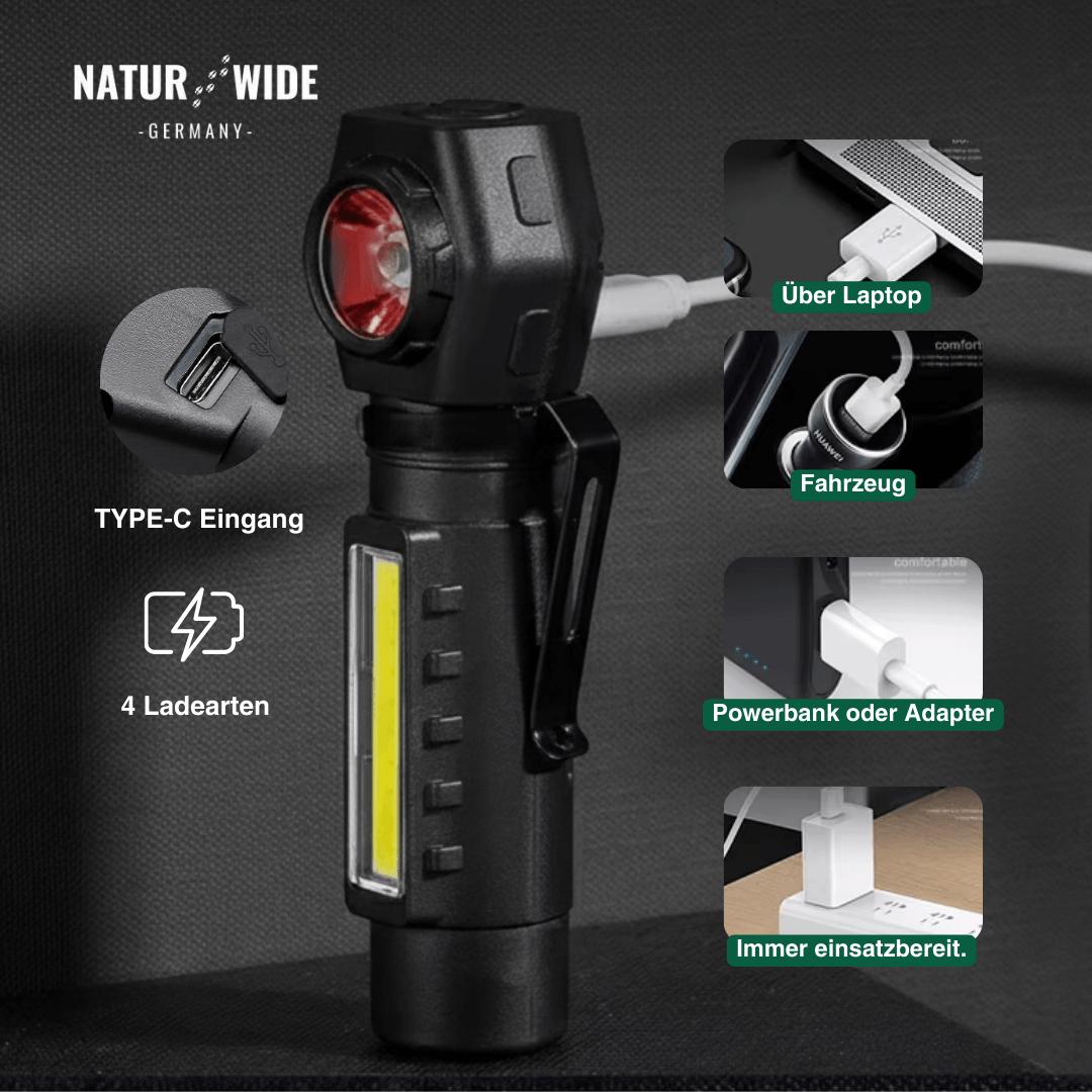 2-in-1 LED-Taschenlampe & Stirnlampe, USB-C – Ansicht 10